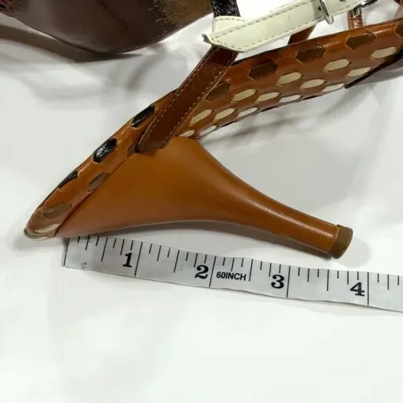 Salvatore Ferragamo Brown and Cream Strappy Heels - Picture 7 of 11